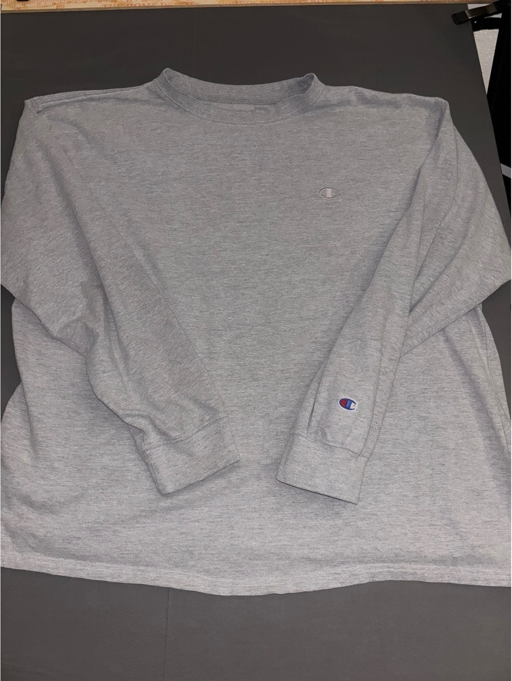 Champion Men’s 2XLT Gray Long Sleeve T-Shirt Embroidered Logo Big & Tall